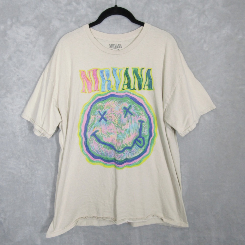Nirvana Smiley Face Graphic T-Shirt Nevermind Band Tee Mens M/L